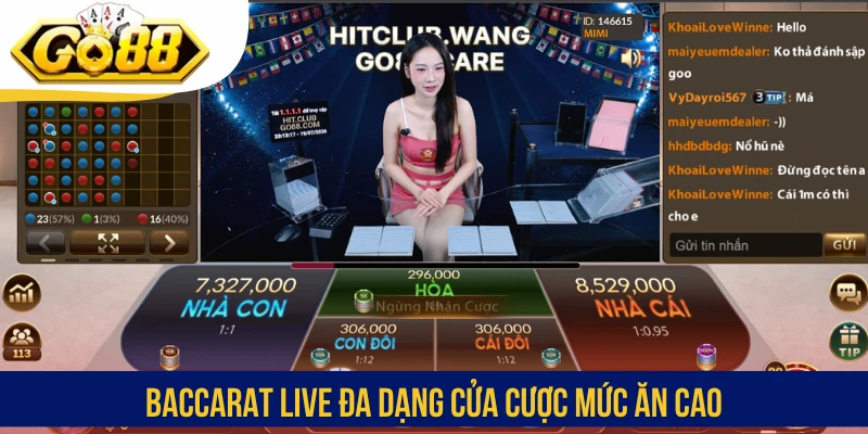Baccarat live đa dạng cửa cược mức ăn cao